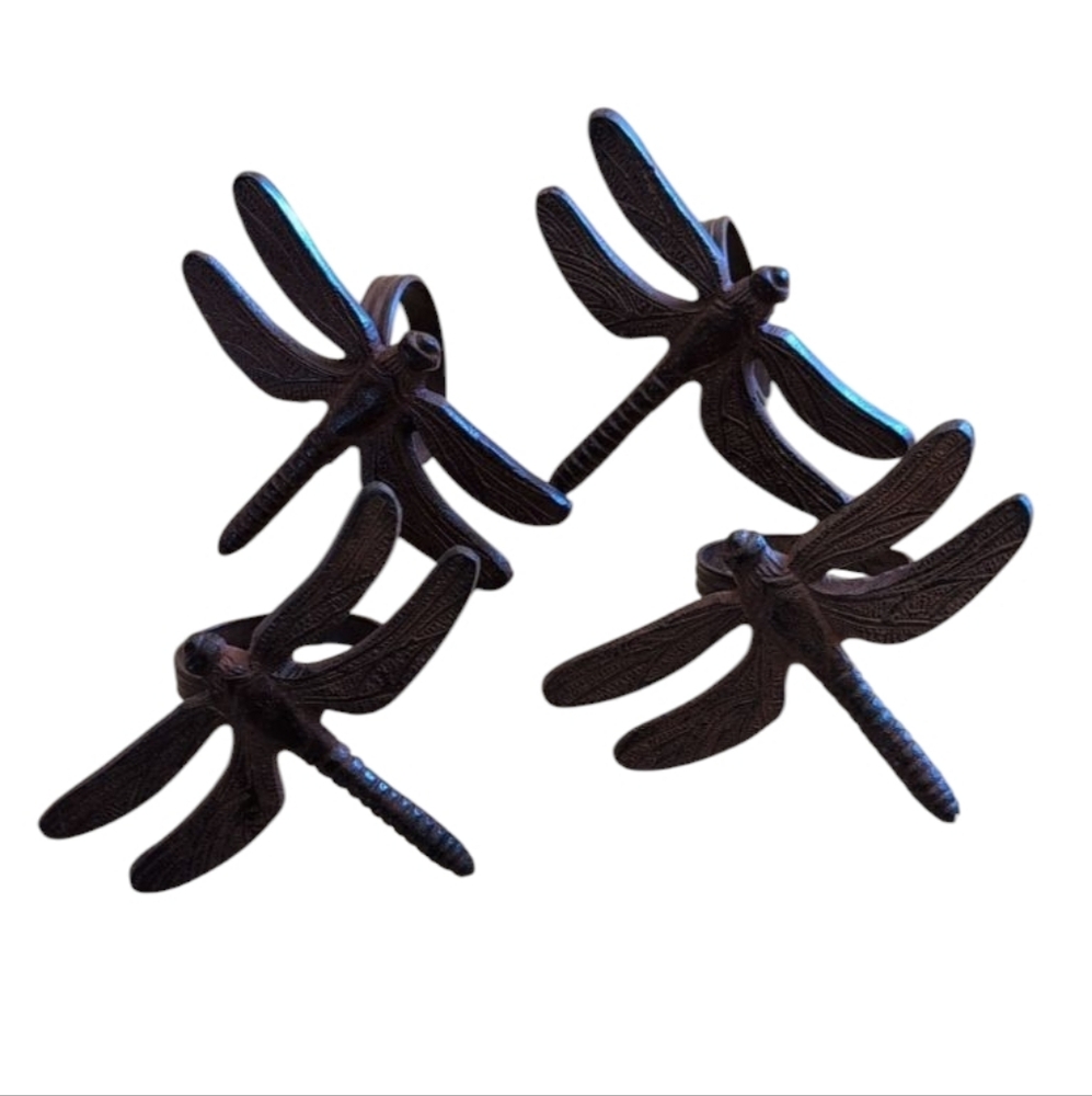 Metal Dragonfly Napkin Rings Set Of 4